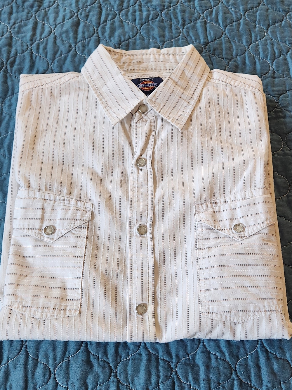 Dickies Men's White Striped Button-Up Shirt Size XL